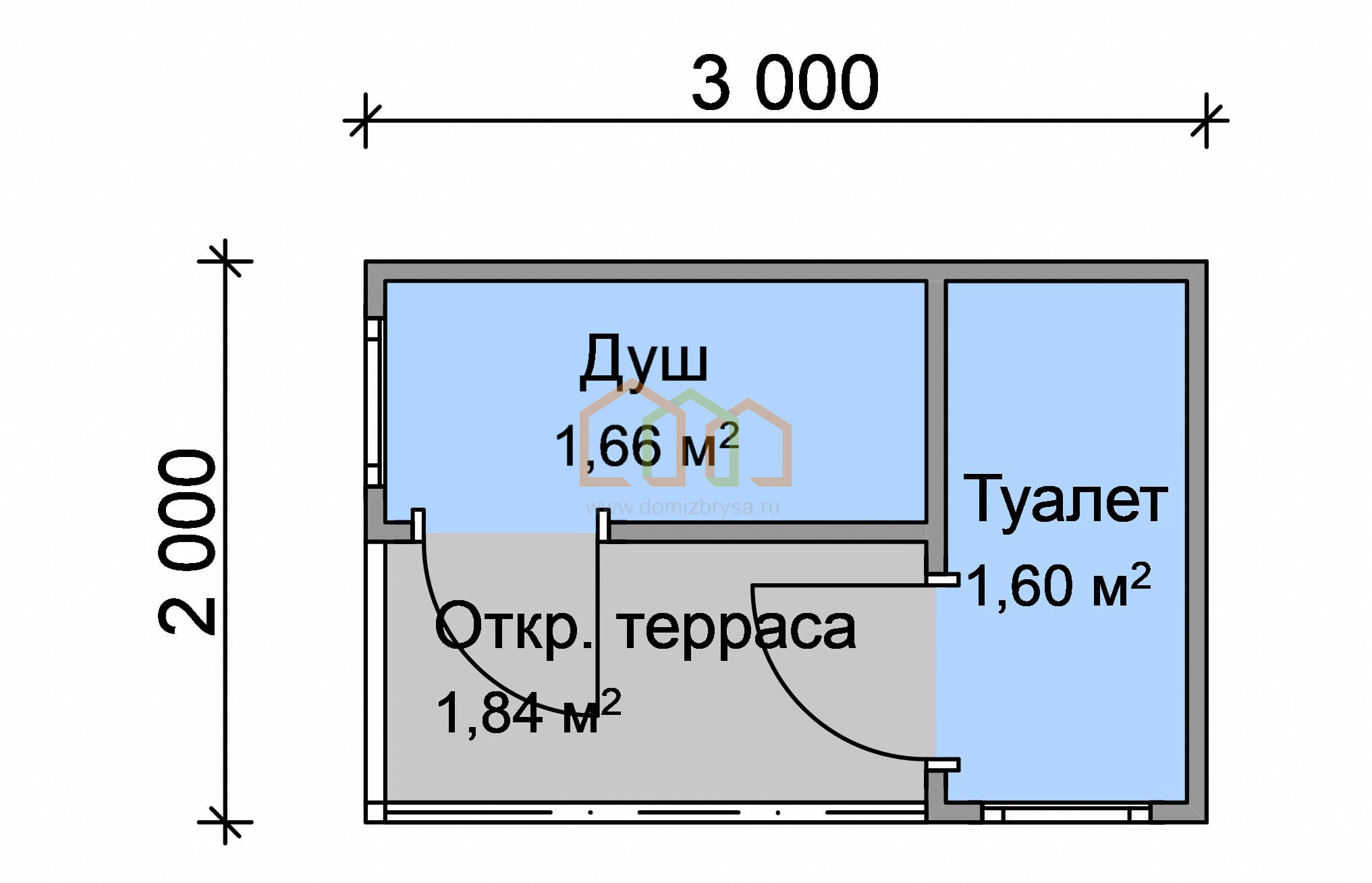 Проект туалета и душа для дачи с размерами
